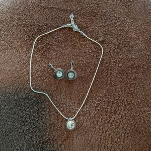 Brighton Necklace and earring, silver with large rhinestone.